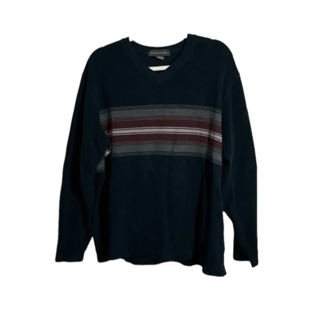 Banana Republic 100% Cotton V Neck Blue Striped Sweater Men's XL Pullover